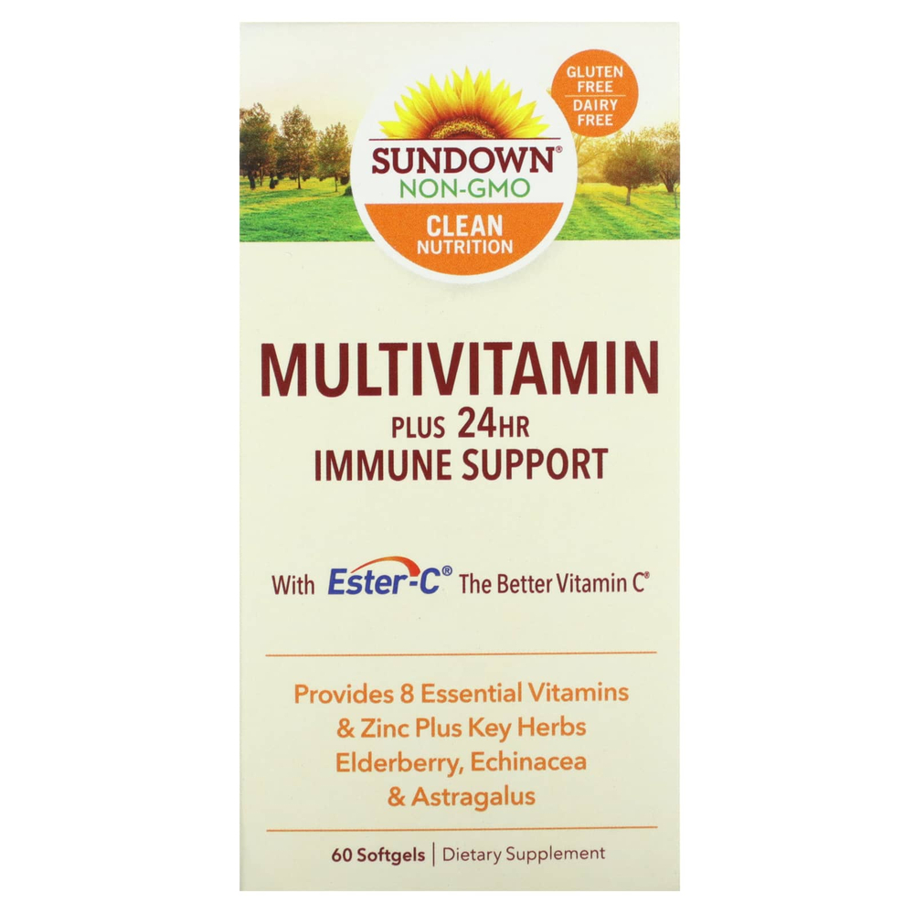 Sundown Naturals, Мультивитамины и поддержка иммунитета в течение 24 часов, 60 мягких таблеток
