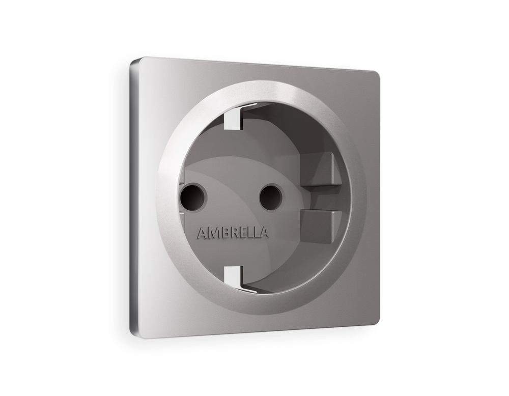 AP5070 Лицевая панель ALFA (Сталь матовый) для электрической розетки с/з и шторками QUANT