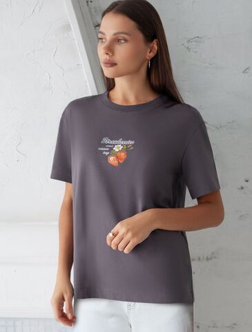 Футболка с принтом свободная эластичная из премиального хлопка  D49.136 (130860)