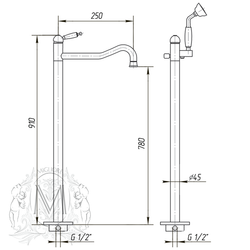 Смеситель для ванны напольный Migliore Oxford 19557 схема