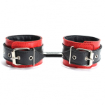 Красно-чёрные наручники из натуральной кожи БДСМ Арсенал 51003