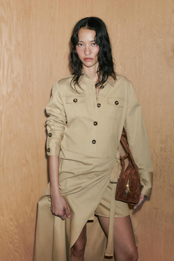 ZARA ПЛАТЬЕ МИДИ ИЗ САРЖИ С ХЛЯСТИКАМИ, ПЕСОЧНЫЙ