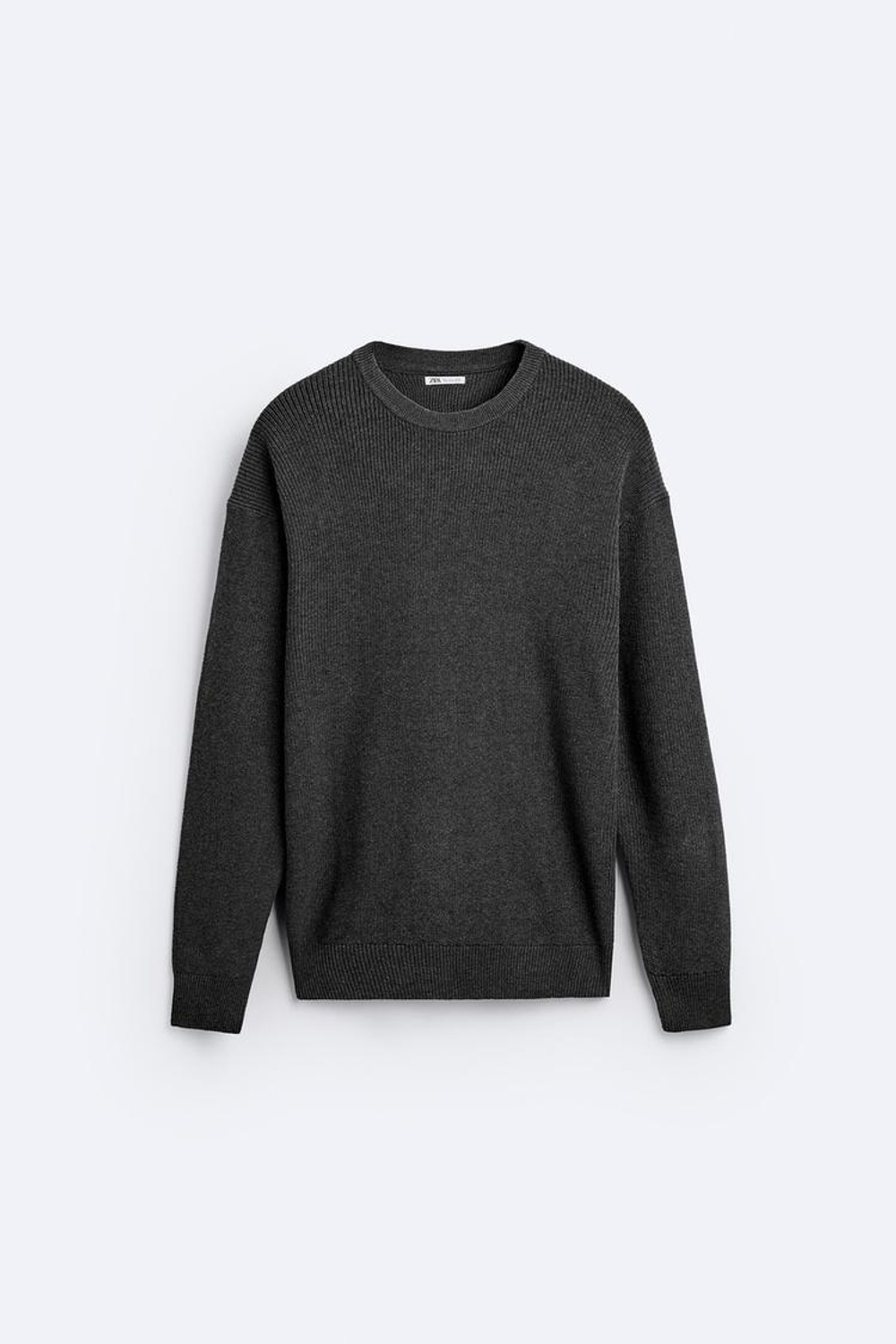 ZARA СВИТЕР ЖЕМЧУЖНОЙ ВЯЗКИ, АНТРАЦИТОВО-СЕРЫЙ