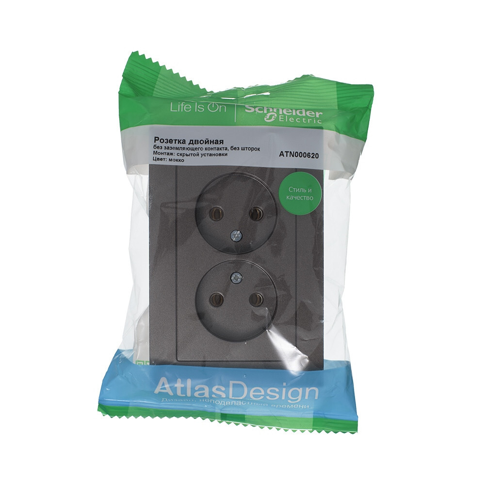 ATLASDESIGN РОЗЕТКА двойная без заземления,16А, в сборе, МОККО