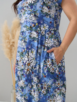 Платье П-026/голубой-ромашковоеполе