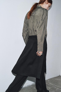 ZARA БРЮКИ ПРЯМОГО КРОЯ С ЭФФЕКТОМ ПАРЕО — ZW COLLECTION, ЧЕРНЫЙ