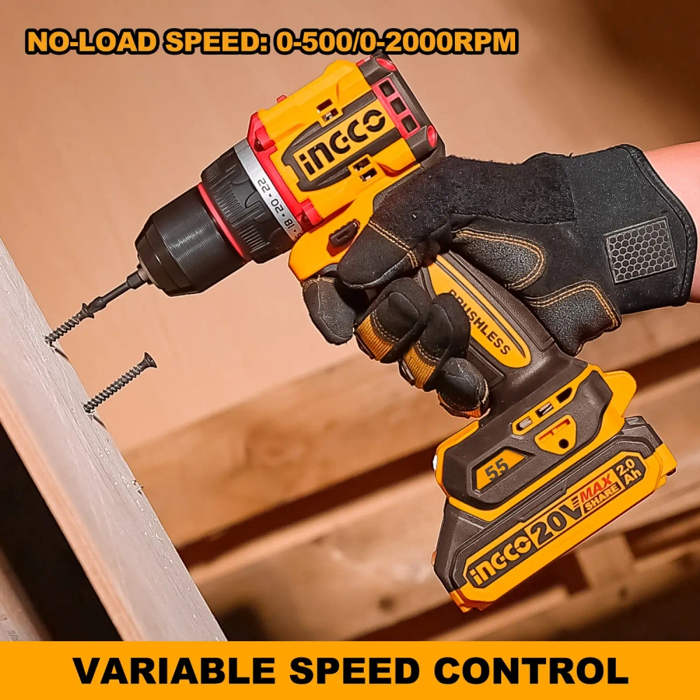 Аккумуляторный бесщеточный шуруповерт INGCO CDLI205581 INDUSTRIAL 20 В 55 Нм 22+1