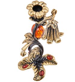 Народные промыслы AM-3910 Подсвечник «Колокольчик» (латунь, янтарь)