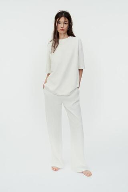 ZARA БРЮКИ INTERLOCK С ЭФФЕКТОМ ПОТЕРТОСТИ, ЭКРЮ