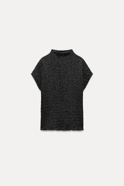 ZARA ТОП С МЕТАЛЛИЗИРОВАННОЙ НИТЬЮ И РЕЛЬЕФНЫМ УЗОРОМ НА ТКАНИ, ЧЕРНЫЙ