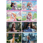 Альбом для рисования 28,5 *19,0 см., 12л., Alingar, на скрепке, мелованный картон (стандарт), 100 г/м2, "Принцессы", 4 дизайна в пленке т/у