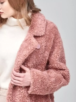 Шуба женская из шерсти мериноса чебурашка тедди, коралловая, SilverFox