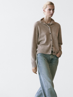 Massimo Dutti Вязаный кардиган с высоким воротником, норка