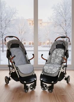 Матрасик в коляску с подножкой из ПВХ пленки серые звезды