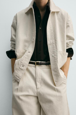 ZARA БРЮКИ ЧИНОС RELAXED FIT В ТОНКУЮ ПОЛОСКУ, ЭКРЮ