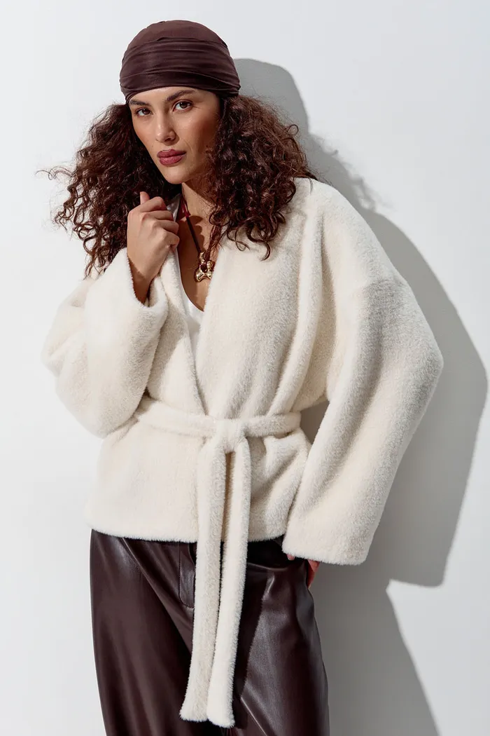 Кардиган из эко-меха “Cloud” кремового цвета