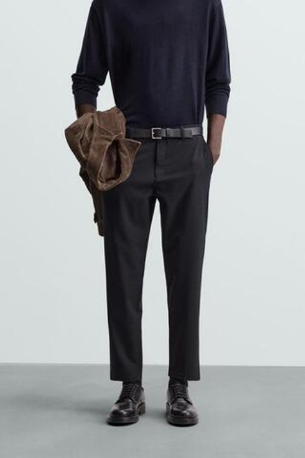 ZARA БРЮКИ ЧИНОС ИЗ КОМФОРТНОЙ РЕЛЬЕФНОЙ ТКАНИ, МОРСКОЙ ТЕМНО-СИНИЙ