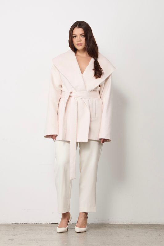 Пальто укороченное с широким воротником, молочный