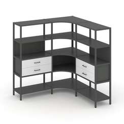 Shelf System Трехсекционный угловой стеллаж четырехярусный с ящиками SN.STMU-431 Антрацит/Белый/Мета