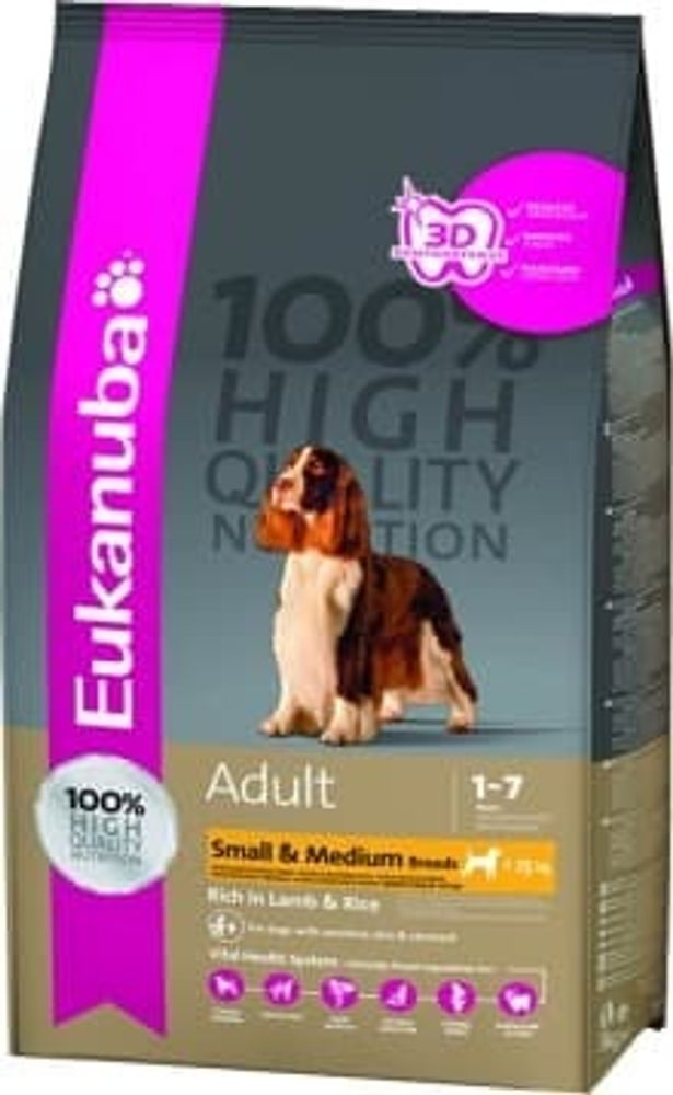 EUK Dog корм для взрослых собак мелких и средних пород ягненок 2,5 кг