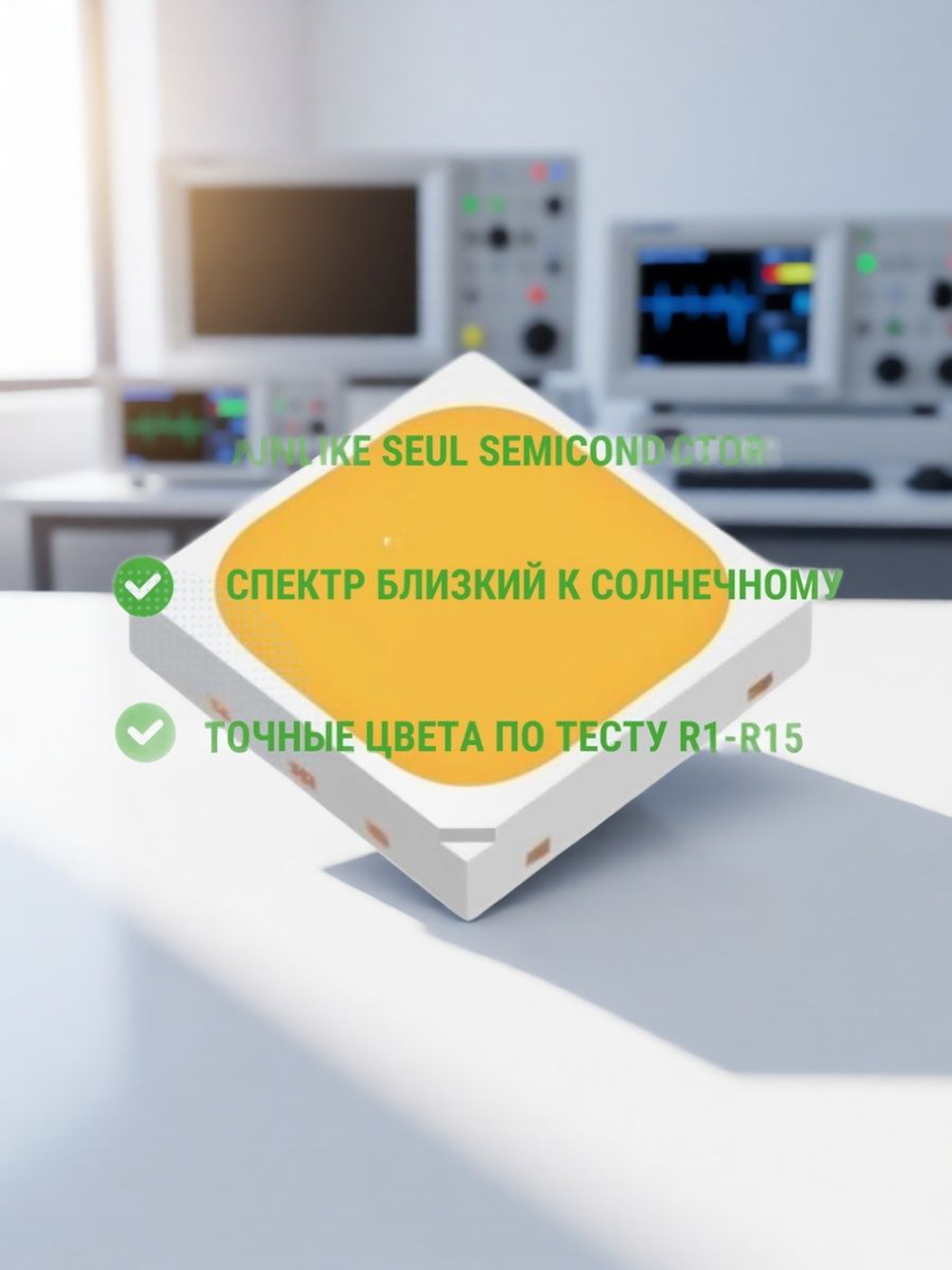 Светодиод с высокой цветовой передачей на матрице SunLike 3030 3.2-3.4V 65-50mA 2700K CRI95 3х3мм Seul Semicindoctor