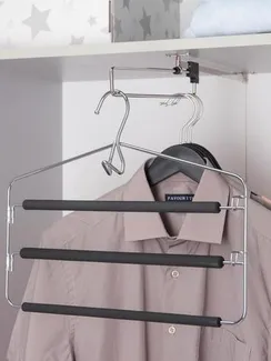 Вешалка для одежды антискользящая 3-х уровневая SAVANNA, 37×31 см, металл / полиуретан, цвет чёрный