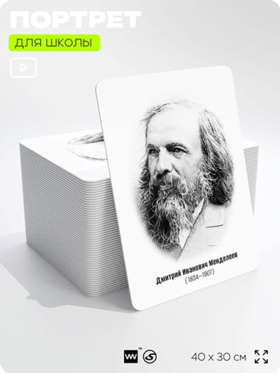 Портрет для школы в кабинет химии "Менделеев Дмитрий Иванович", стенд школьный для класса, деятели науки для оформления классного уголка, 40х30 см, Silver Plane x Айдентика Технолоджи