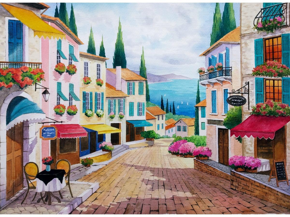 Картина по номерам 22х30см. "Курортный бульвар" 17цв. (Арт. Х-3994)