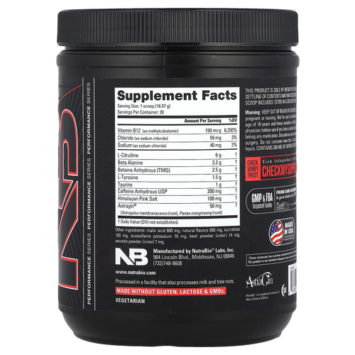 NutraBio, Base Pre-Workout, Fruit Punch, 497 г (1,1 фунта)