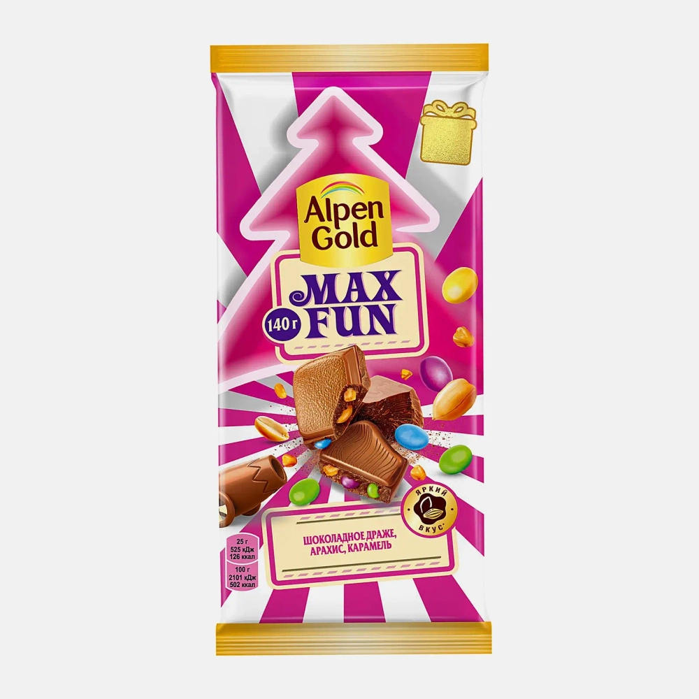 Шоколад Alpen Gold Max Fan шоколадное драже арахис взрывная карамель 140г