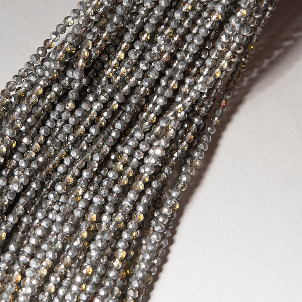 Серебристая шпинель синтетическая с эффектом нанесения потали, 2мм, шар, микроогранка