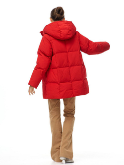 Пуховик с капюшоном зимний, красный, SilverFox