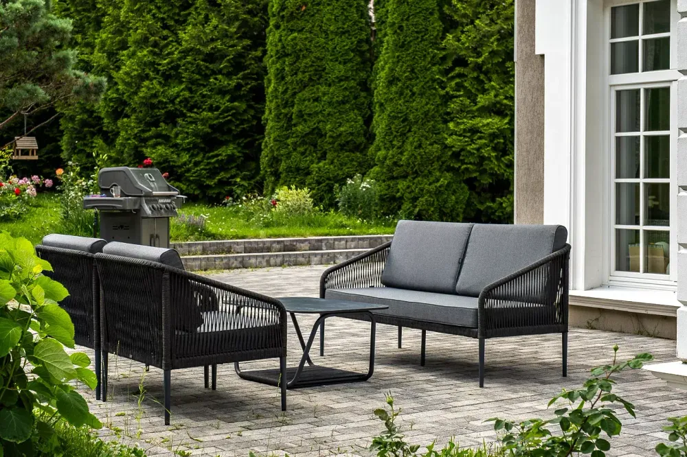 "Канны" лаунж-зона 4-местная плетеная из роупа (веревки), цвет темно-серый