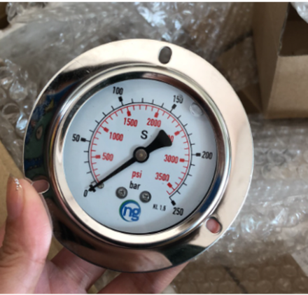 YN-63-IV-40-1/4 - Манометр вибростойкий, панельного монтажа, осевое подключение, G1/4 наружная сзади, D63 мм, нержавеющая сталь, 0-40 МПа, заполнен глицерином