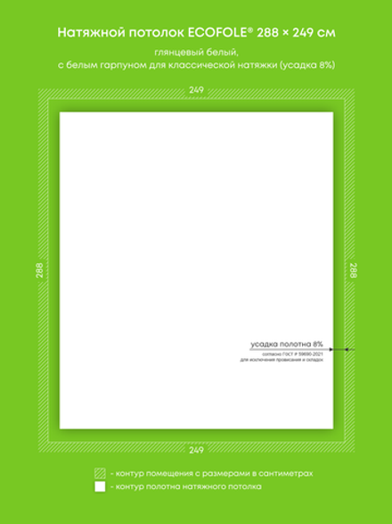 Глянцевый натяжной потолок 7.2 м2
