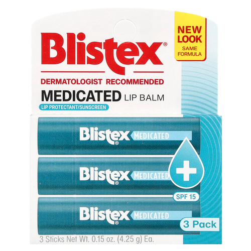 Blistex, заживляющий бальзам, защита губ с солнцезащитным фильтром, SPF 15, классический, в упаковке 3 бальзама по 4,25 г (0,15 унции)