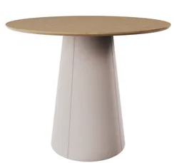 Стол обеденный Lagom D 100 см (натуральный дуб / бежевый, кожа)