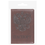 Обложка для паспорта STAFF полиуретан под кожу "ГЕРБ" коричневая (10 штук в упаковке)