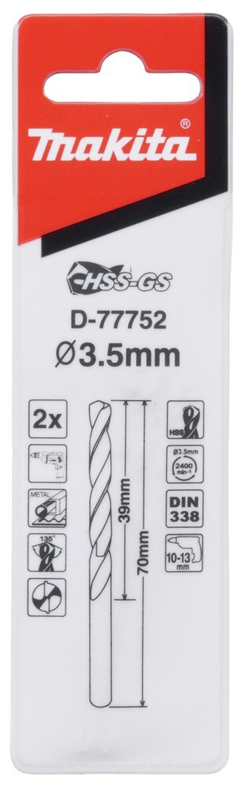 Сверло по металлу HSS-GS 3.5x70 Makita D-77752