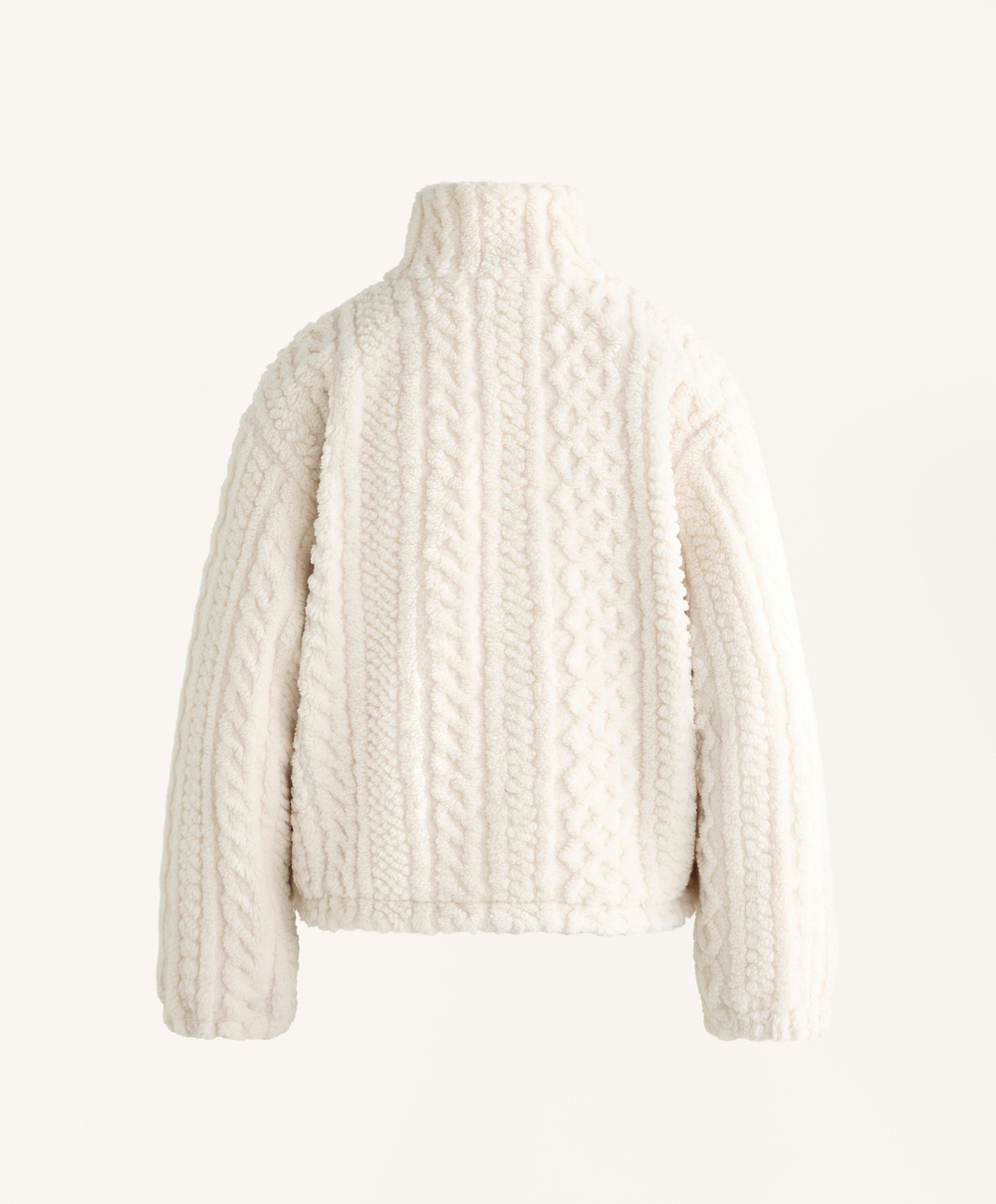 Oysho Куртка из искусственной овчины с вязка косичкой, экрю