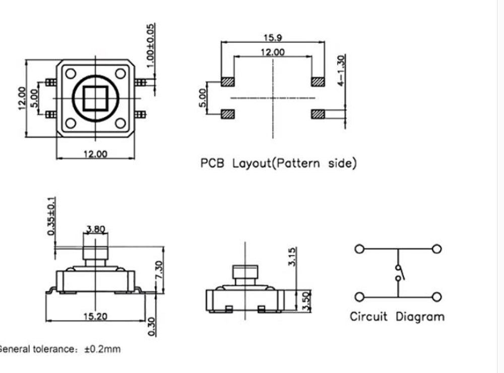 Кнопка SMD 12*12*7.3 мм