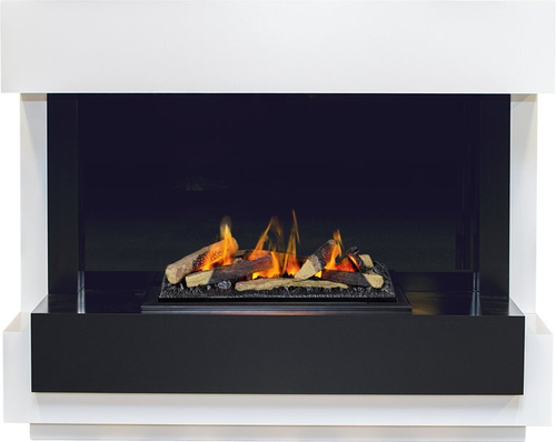 Каминокомплект Cube - Белый с черным с очагом Cassette 600 LNH-INT (с дровами)