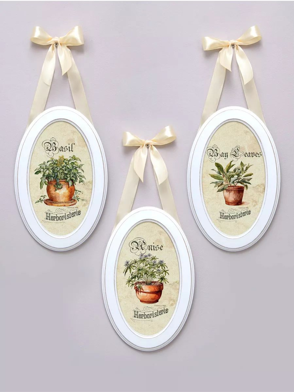 Панно на стену для интерьера в овальной раме набор 3 шт "Прованс" 28,5*18,5 см