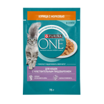 Влажный корм для кошек Purina ONE при чувствительном пищеварении с курицей и морковью 75 г