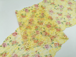 Эластичное кружево, цветочный принт на желтом, 22 см, (Арт: EK-2788), м