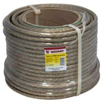 Трос стальной в ПВХ оплетке d=10,0 мм, прозрачный (катушка 50 м)  REXANT