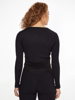 Женская теннисная футболка (dł. Рукава) Tommy Hilfiger Slim Branded Rib Cropped Tee LS - black