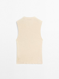 Massimo Dutti Топ в рубчик с воротником, бежевый