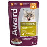 Корм для кошек AWARD Hairball & Indoor, 85 г, утка