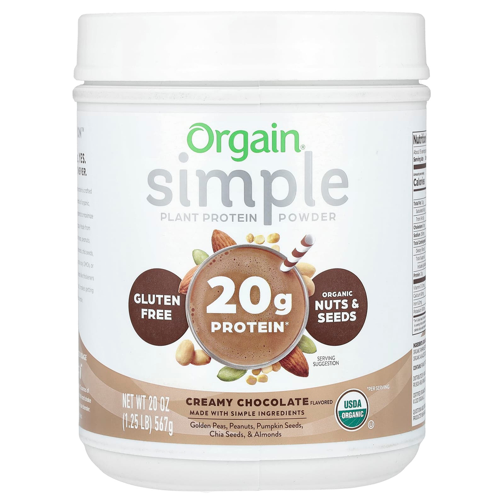 Orgain, Simple, растительный протеиновый порошок, сливочный шоколад, 567 г (1,25 фунта)